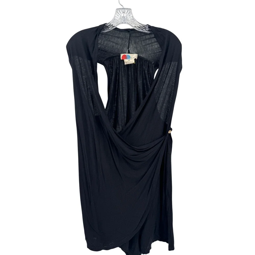 Free People FP Beach Romper Womens Small Black Wrap Draped Sleeveless Summer Bo